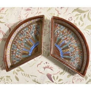 Antique Japanese‎ Kutani Thousand Faces 2 Triangular Condiment Dishes Gold Gilt